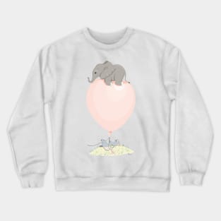 Elephant on a flying balloon Crewneck Sweatshirt